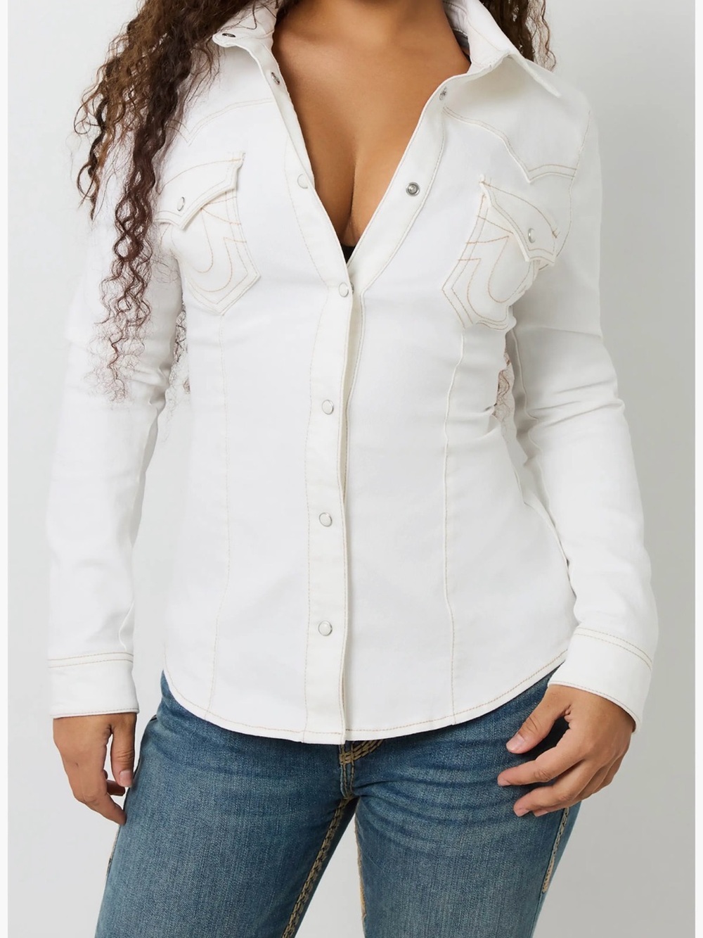 True Religion Women's White Snap-Front Button Down Shirt